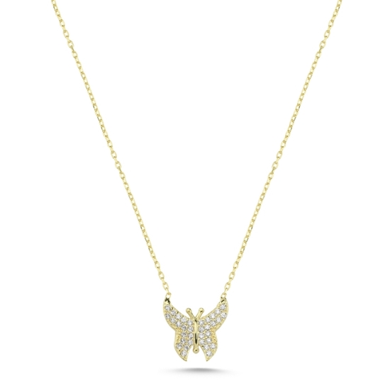 Ürün resmi: Altın Kaplama Zirkon Taşlı Kelebek Gümüş Bayan Kolye
