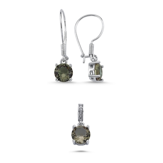 Ürün resmi: Rodyum Kaplama 8mm Yuvarlak Zultanit Zirkon Tektaş Gümüş Bayan Set