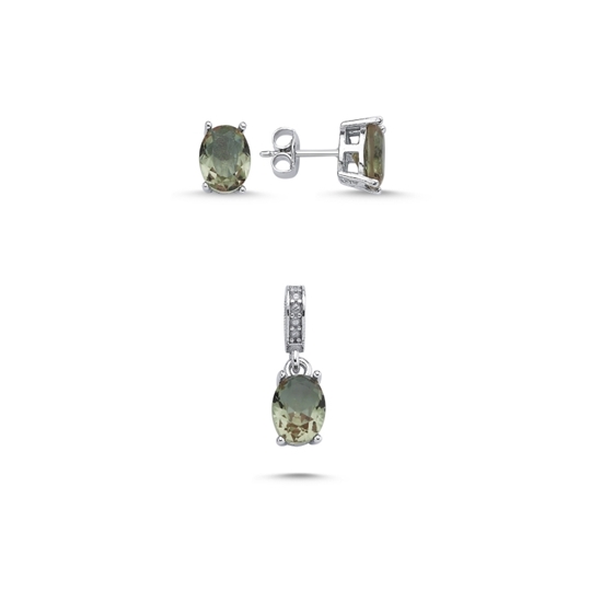 Ürün resmi: Rodyum Kaplama 6x8mm Oval Zultanit Zirkon Tektaş Gümüş Bayan Set