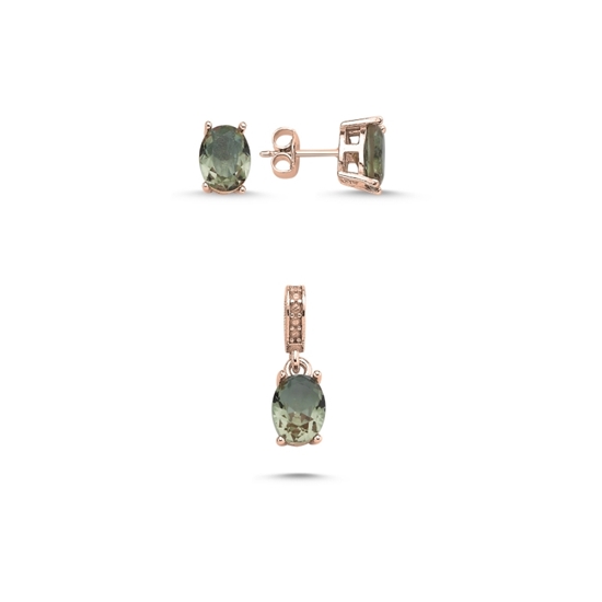 Ürün resmi: Rose Kaplama 6x8mm Oval Zultanit Zirkon Tektaş Gümüş Bayan Set