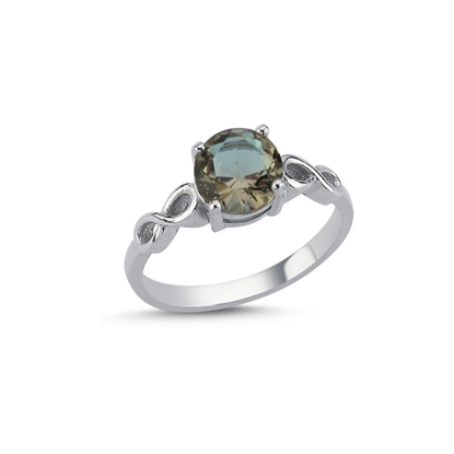 Resim Rodyum Kaplama 8mm Yuvarlak Sultanit & Zirkon Taşlı Sonsuzluk Gümüş Bayan Yüzük